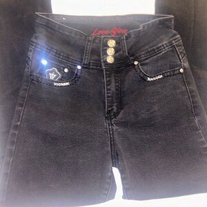 Love you rhinestone cross semi-flared skinny jeans